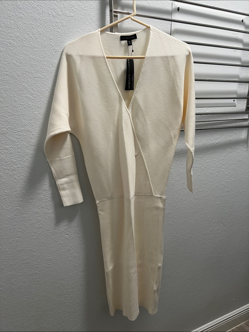 Banana Republic Cream Midi Ribbed Wrap Dress